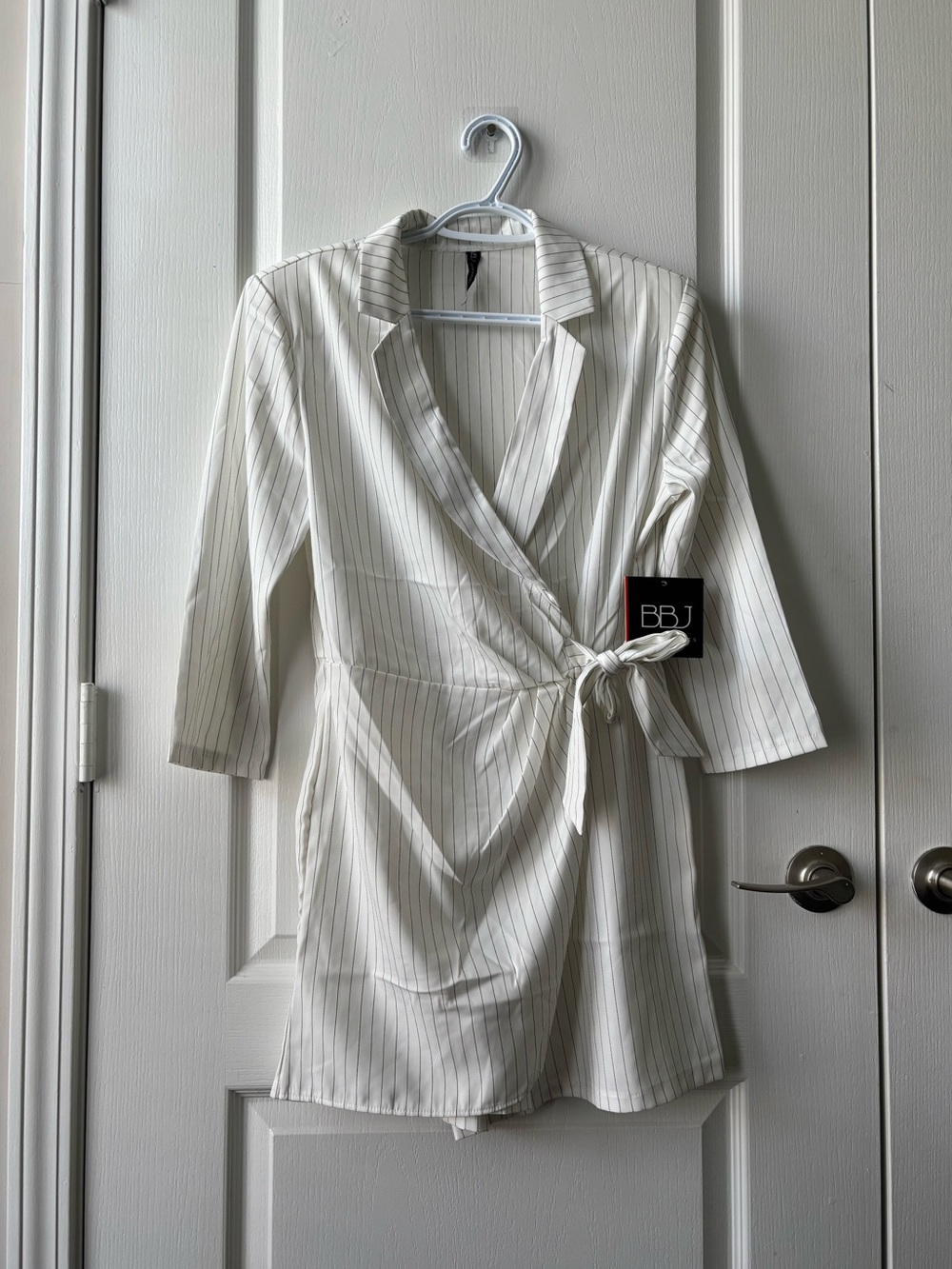 White Pinstripe Wrap Romper - NEW!